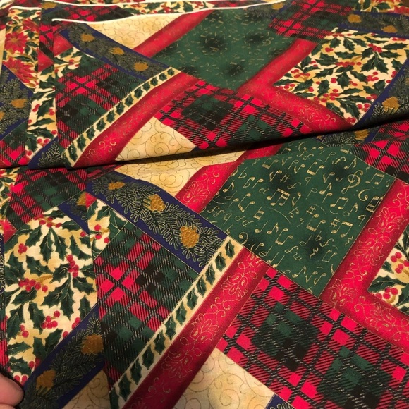 Festive vintage Red and Green Christmas fabric - 2 pieces - 80” by 22 1/2” - Picture 2 of 4